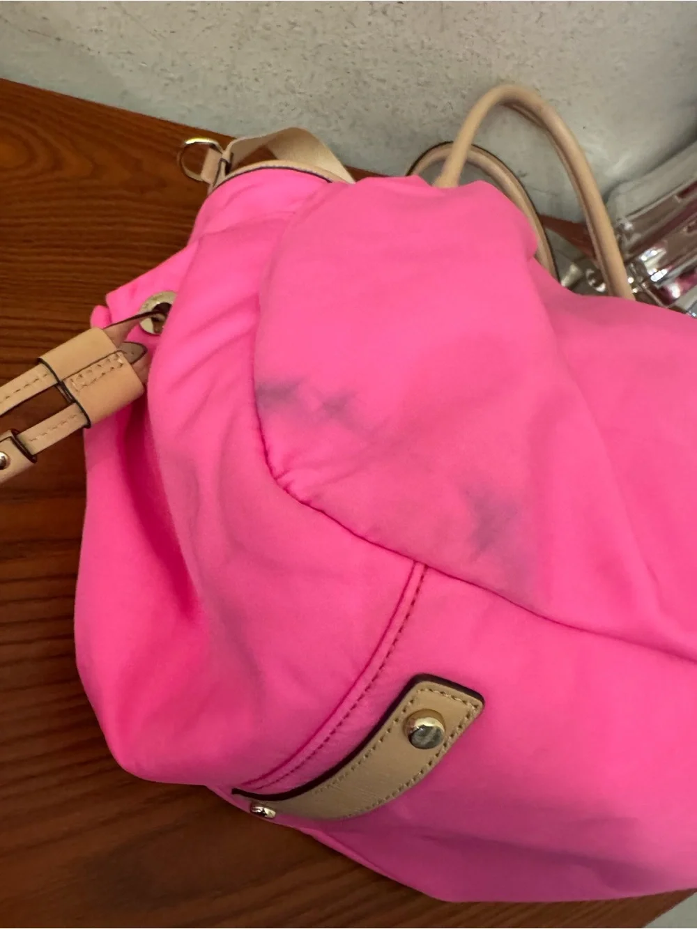 kate spade Bright Pink Nylon Tote with Cream Handles